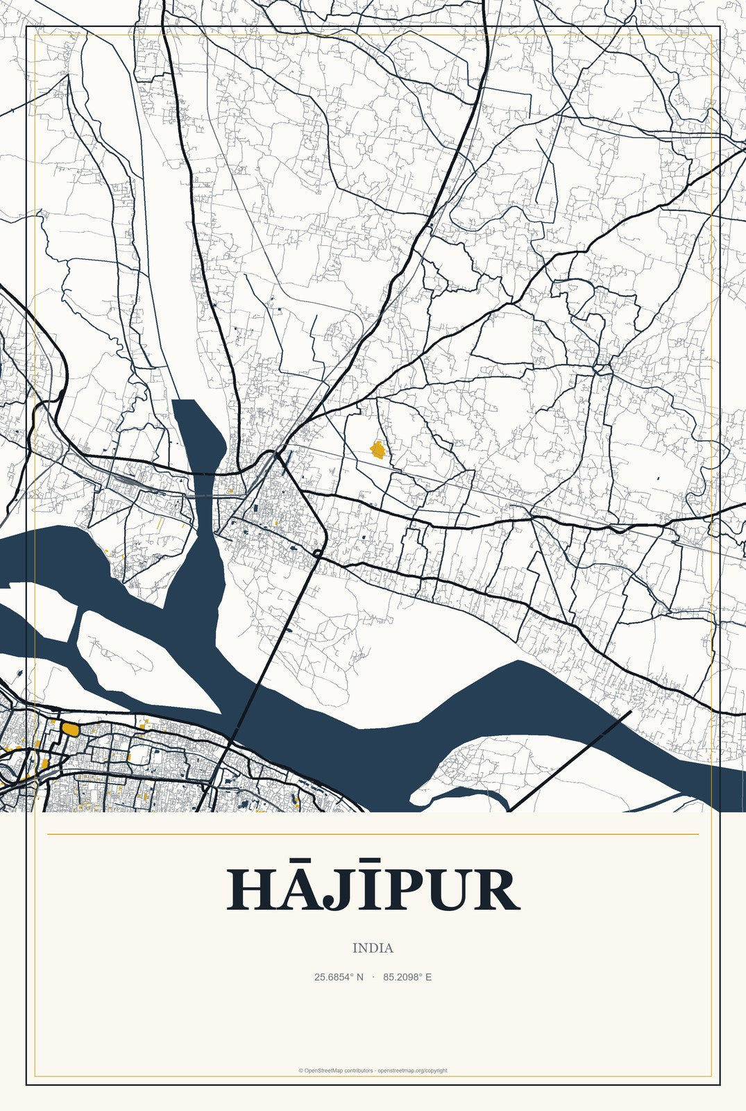 Hājīpur, India City Map Aluminum Sign in Citrine Modern style