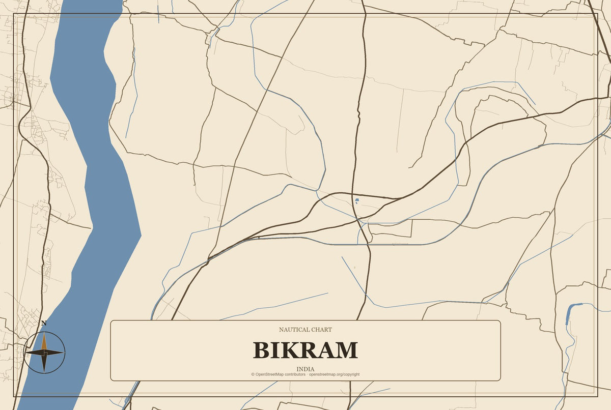 Bikram, India City Map Aluminum Sign in Heritage Nautical style