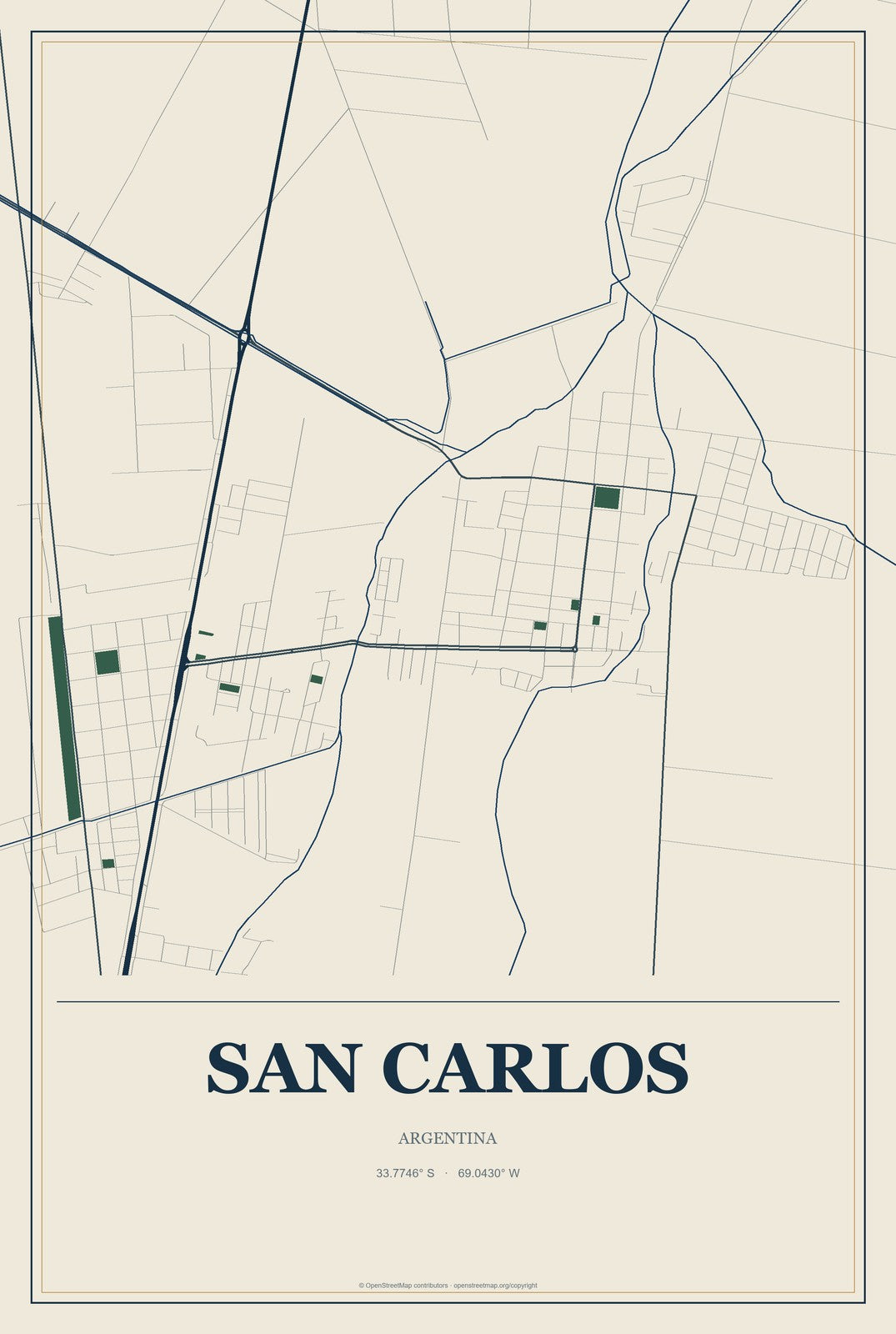San Carlos, Argentina City Map Aluminum Sign in Coastal Cutout style