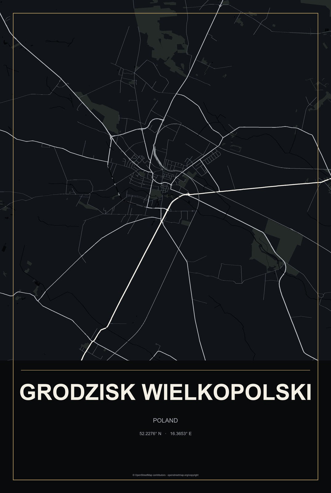 Grodzisk Wielkopolski, Poland City Map Aluminum Sign in Metropolitan Noir style