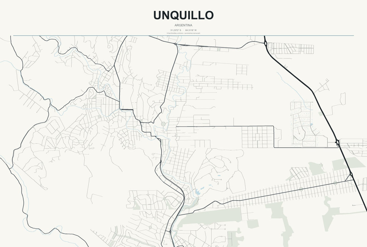 Unquillo, Argentina City Map Aluminum Sign in Headline Atlas style