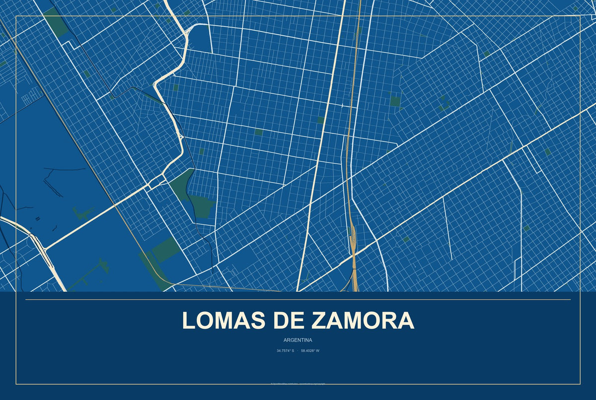 Lomas de Zamora, Argentina City Map Aluminum Sign in Harbor Cobalt style