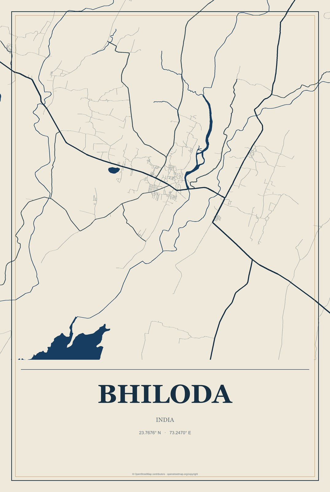 Bhiloda, India City Map Aluminum Sign in Coastal Cutout style