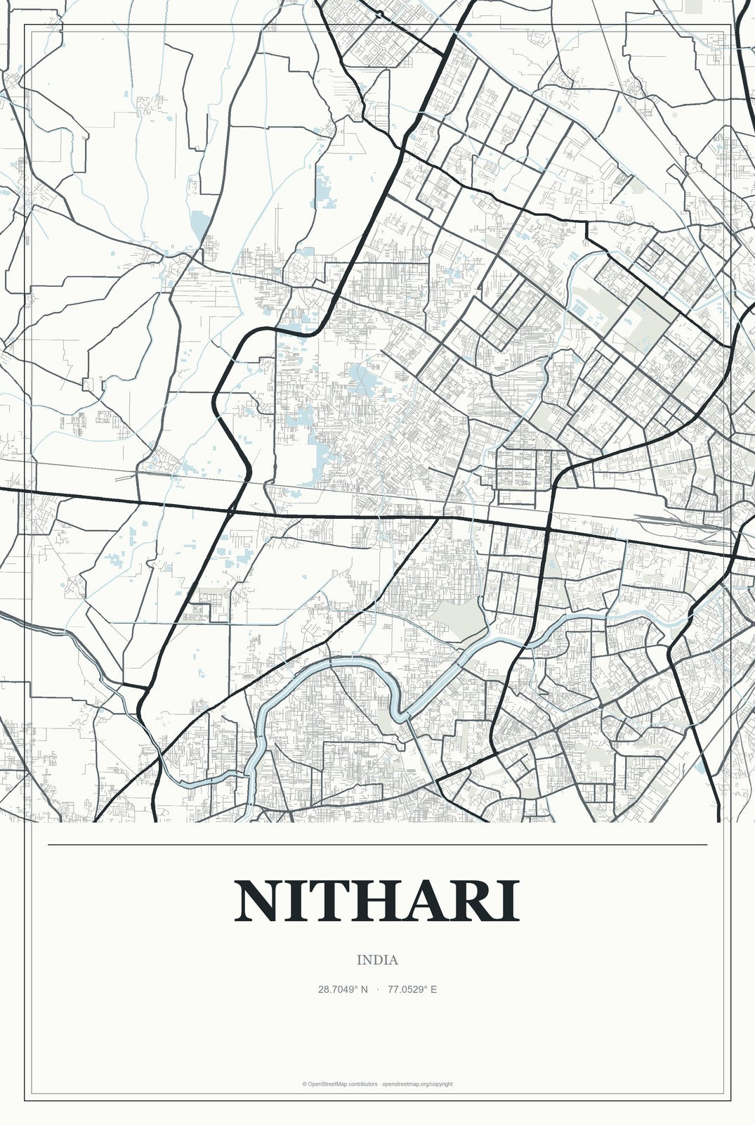 Nithari, India City Map Aluminum Sign in Gallery Air style