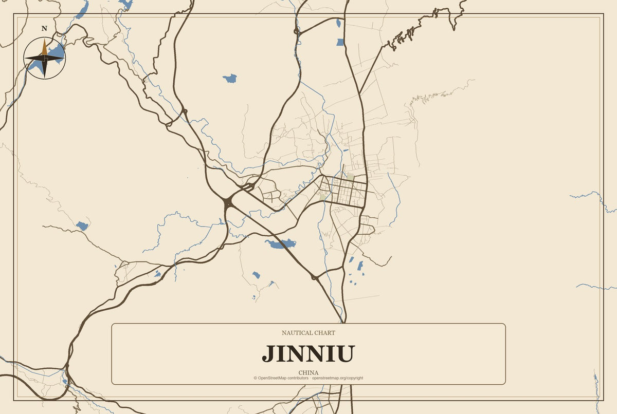 Jinniu, China City Map Aluminum Sign in Heritage Nautical style