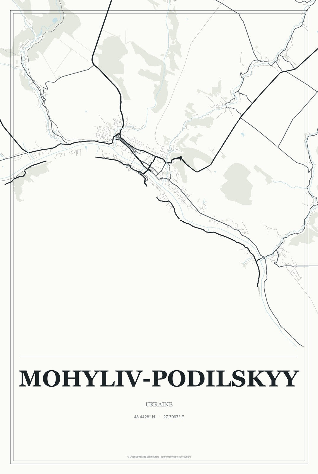 Mohyliv-Podilskyy, Ukraine City Map Aluminum Sign in Gallery Air style