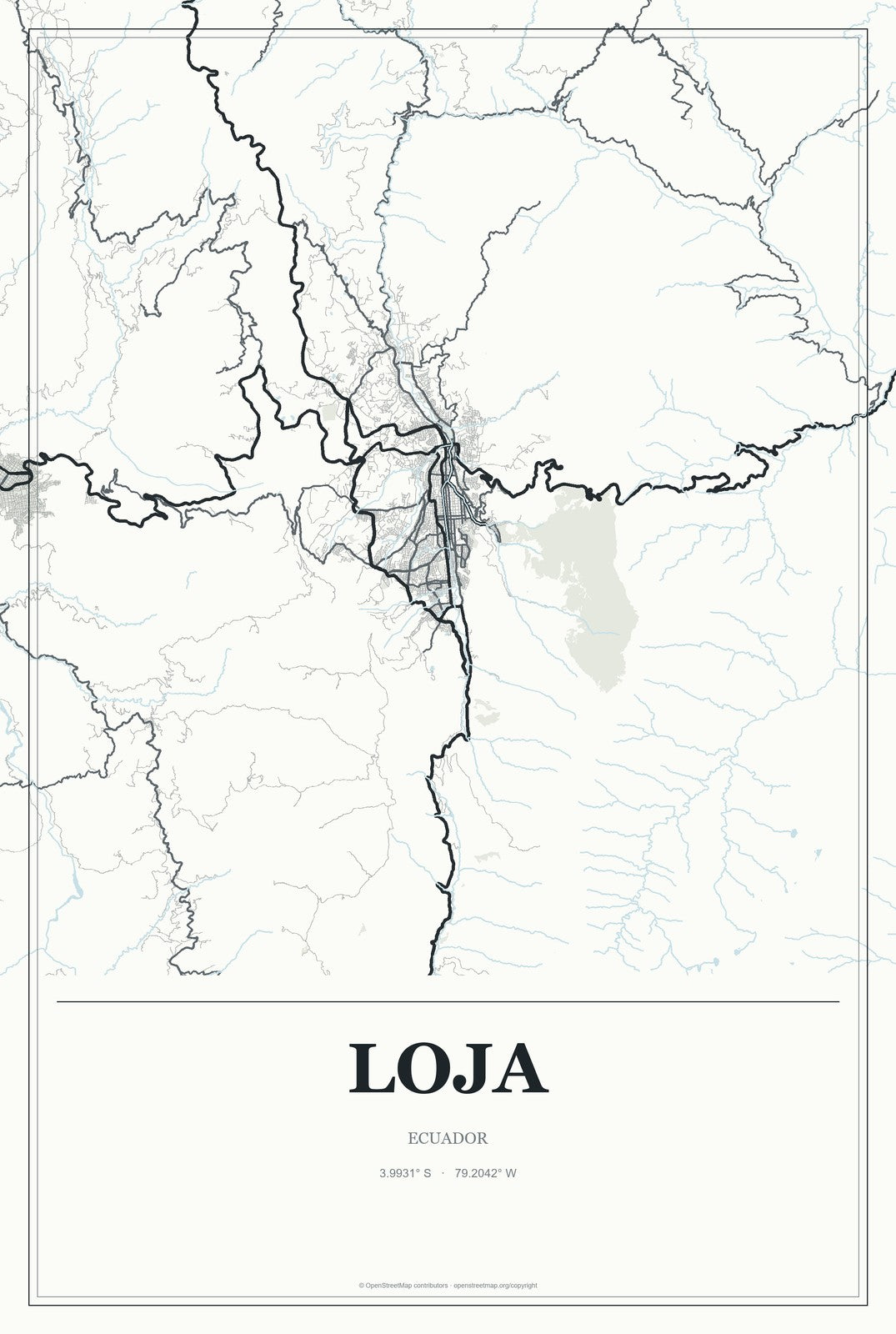 Loja, Ecuador City Map Aluminum Sign in Gallery Air style