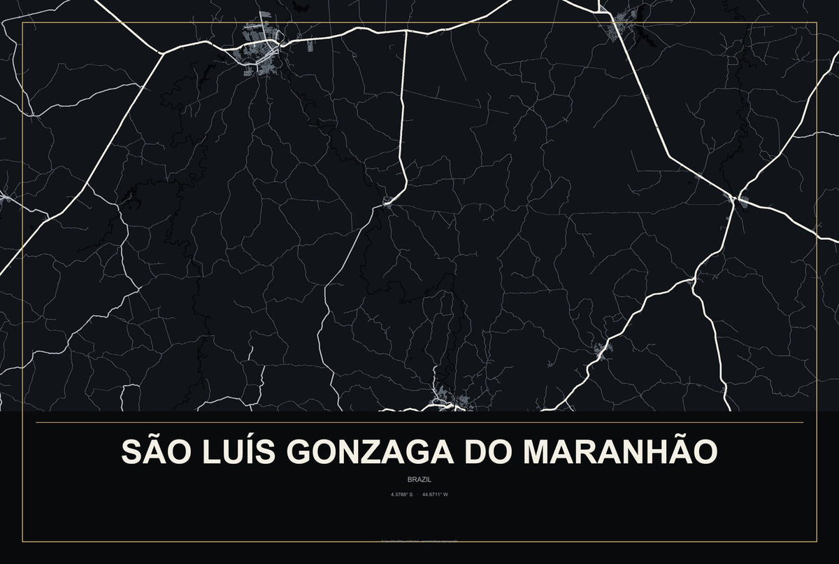 São Luís Gonzaga do Maranhão, Brazil City Map Aluminum Sign in Metropolitan Noir style