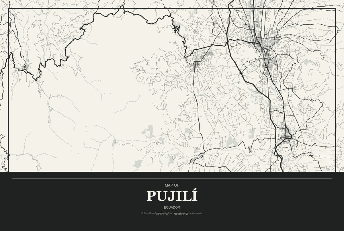 Pujilí, Ecuador City Map Aluminum Sign in Museum Plaque style
