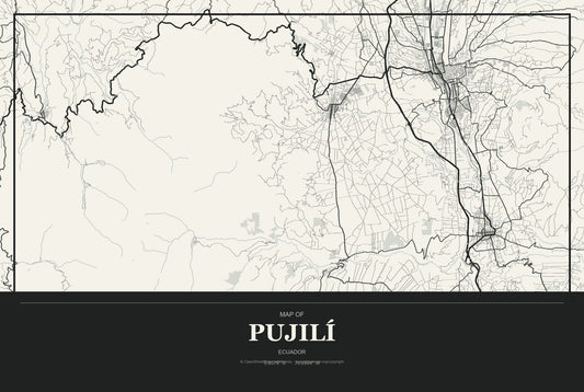 Pujilí, Ecuador City Map Aluminum Sign in Museum Plaque style