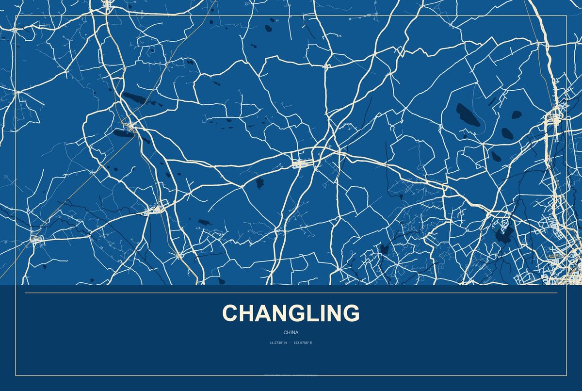 Changling, Chongqing, China City Map Aluminum Sign in Harbor Cobalt style