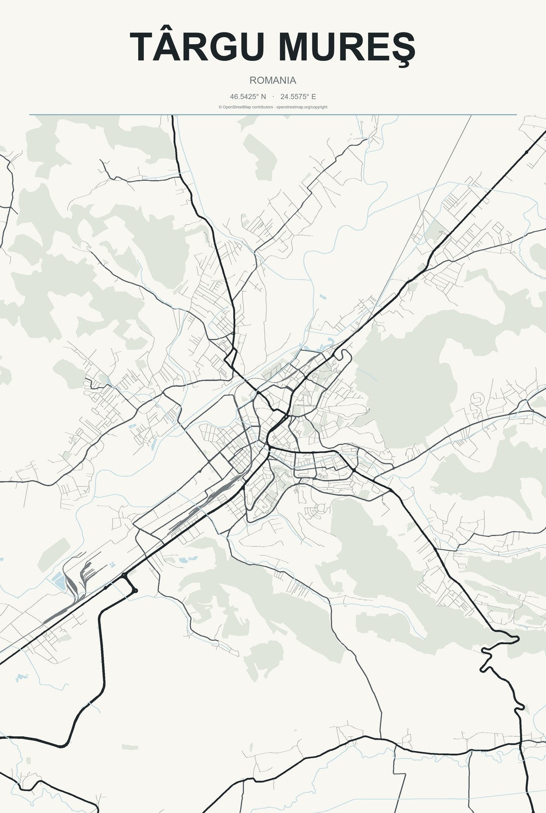 Târgu Mureş, Romania City Map Aluminum Sign in Headline Atlas style