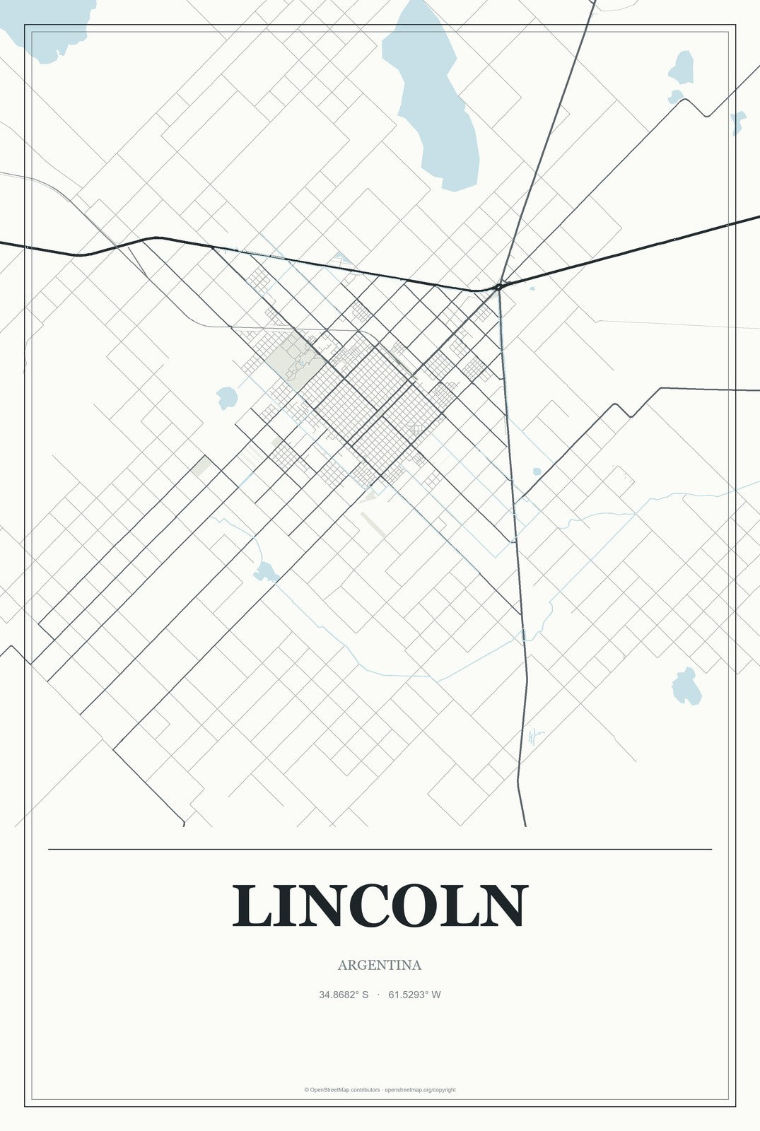 Lincoln, Argentina City Map Aluminum Sign in Gallery Air style