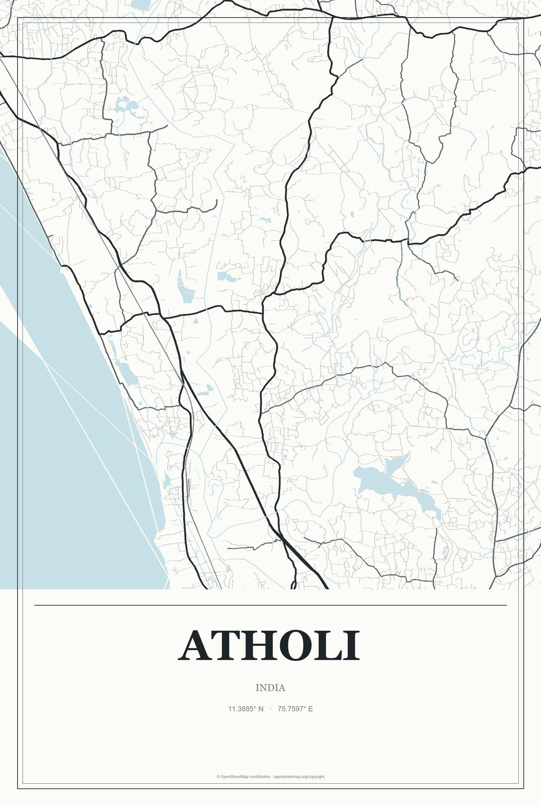 Atholi, India City Map Aluminum Sign in Gallery Air style