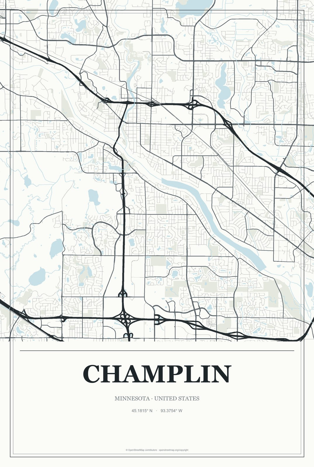 Champlin, Minnesota City Map Aluminum Sign in Gallery Air style