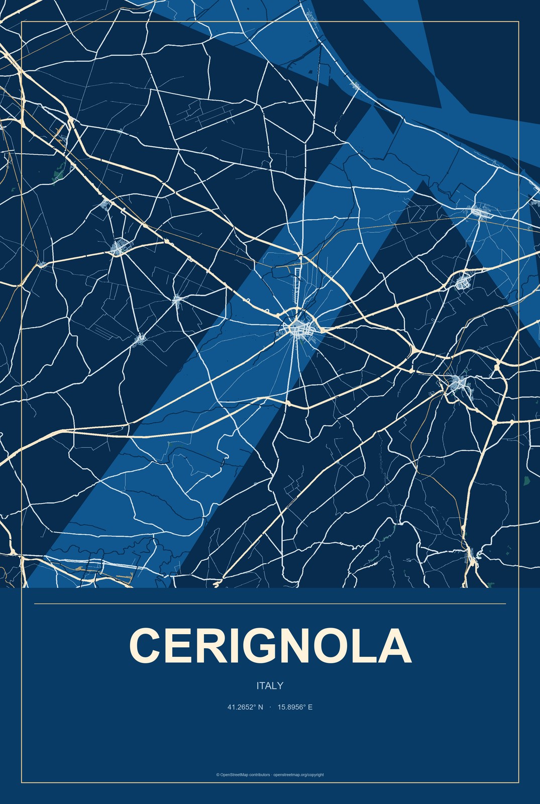 Cerignola, Italy City Map Aluminum Sign in Harbor Cobalt style