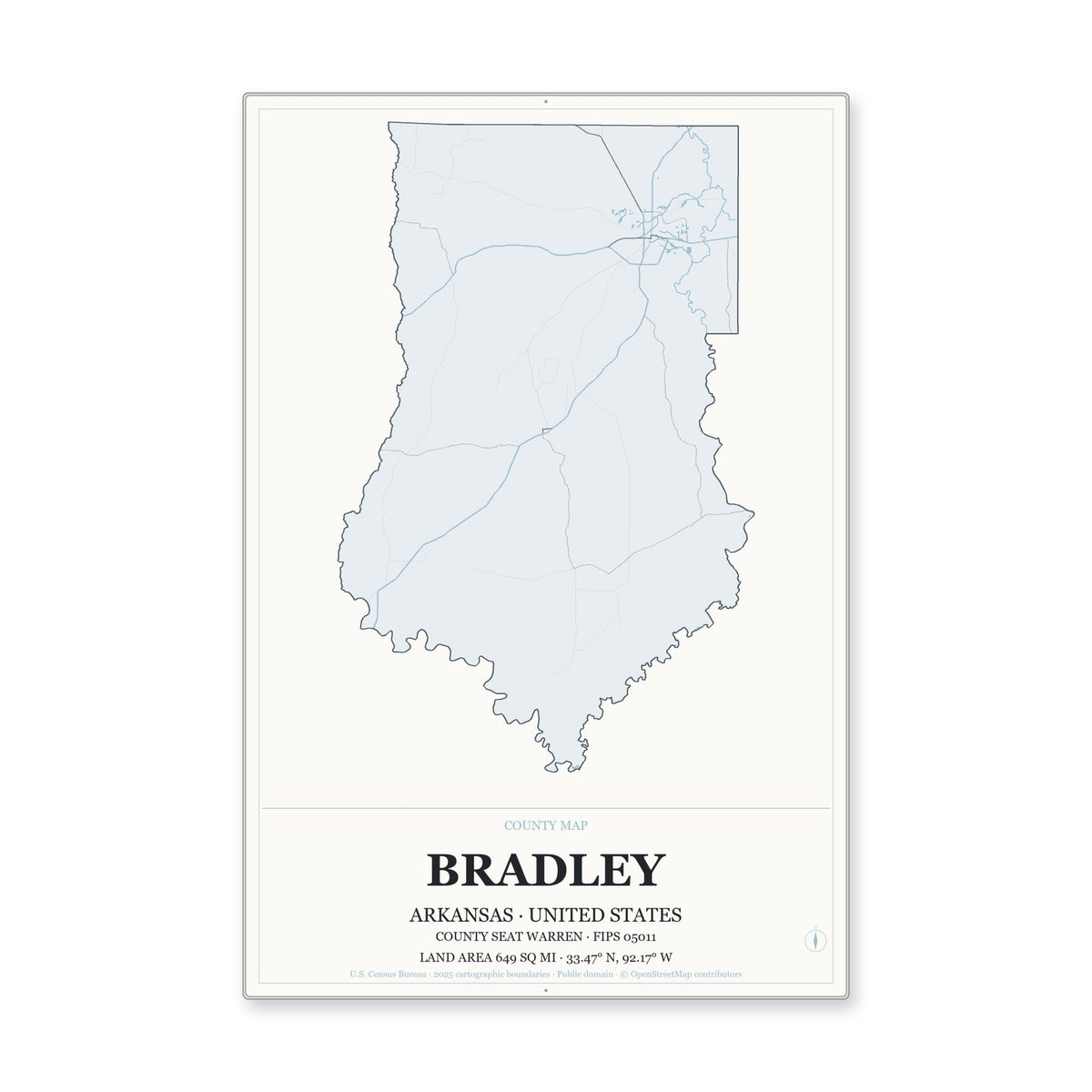 Bradley County, Arkansas Map Aluminum Sign in Gallery Air style