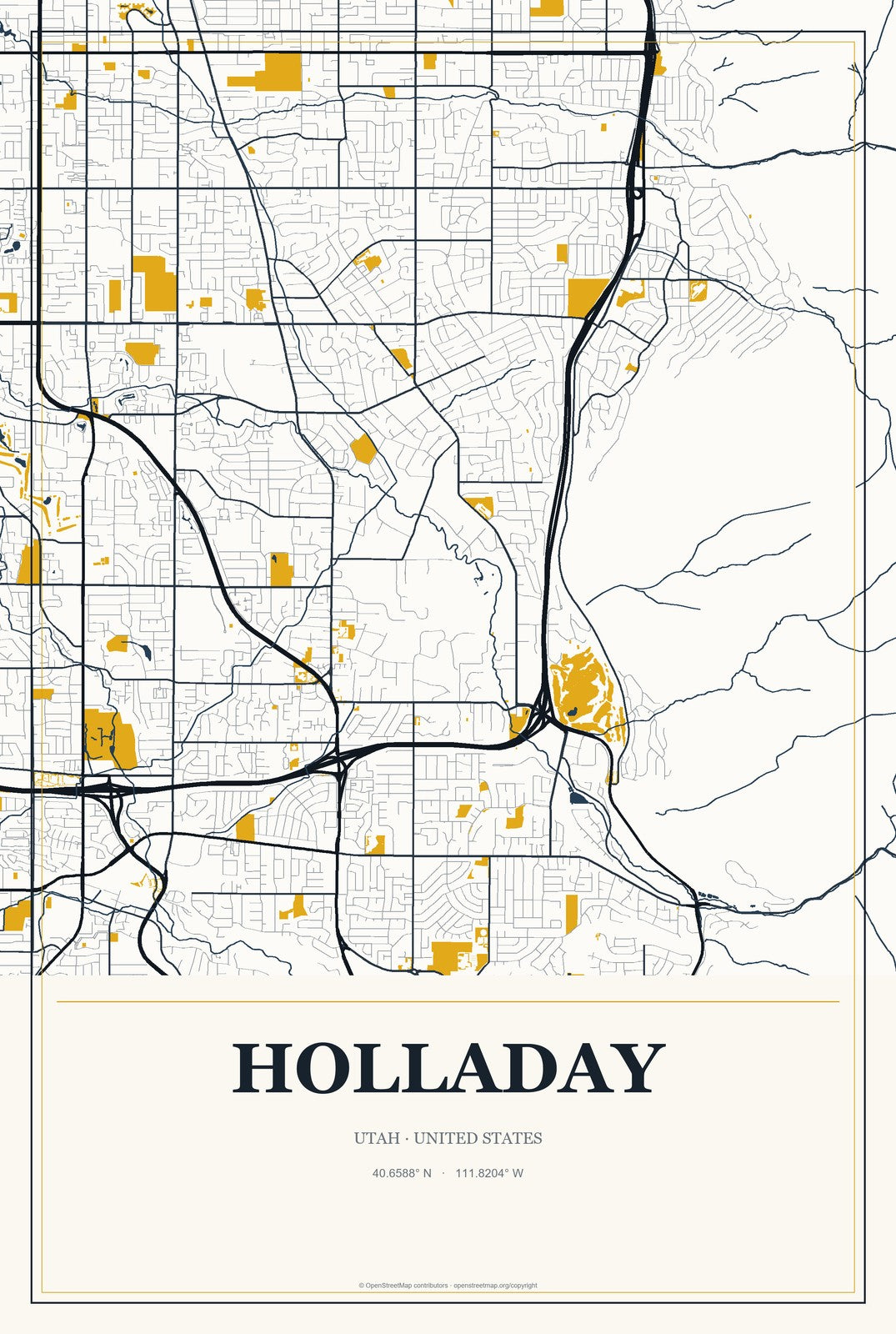 Holladay, Utah City Map Aluminum Sign in Citrine Modern style