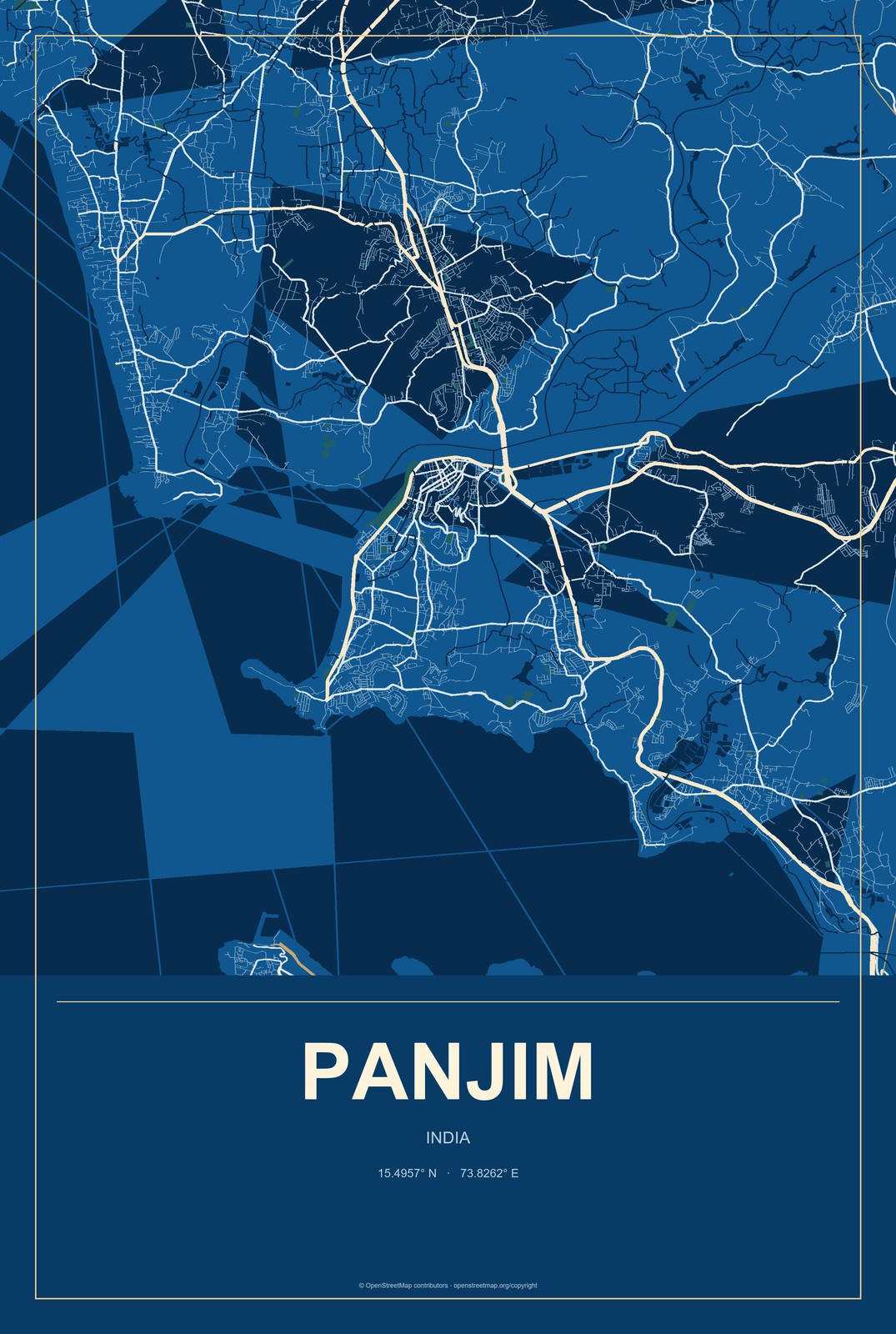 Panjim, India City Map Aluminum Sign in Harbor Cobalt style
