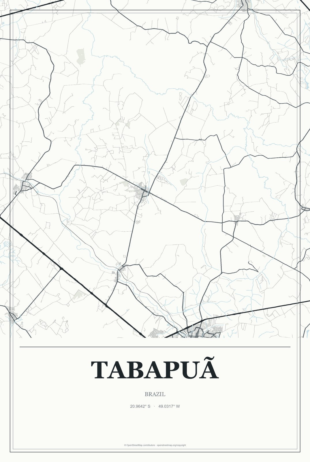 Tabapuã, Brazil City Map Aluminum Sign in Gallery Air style