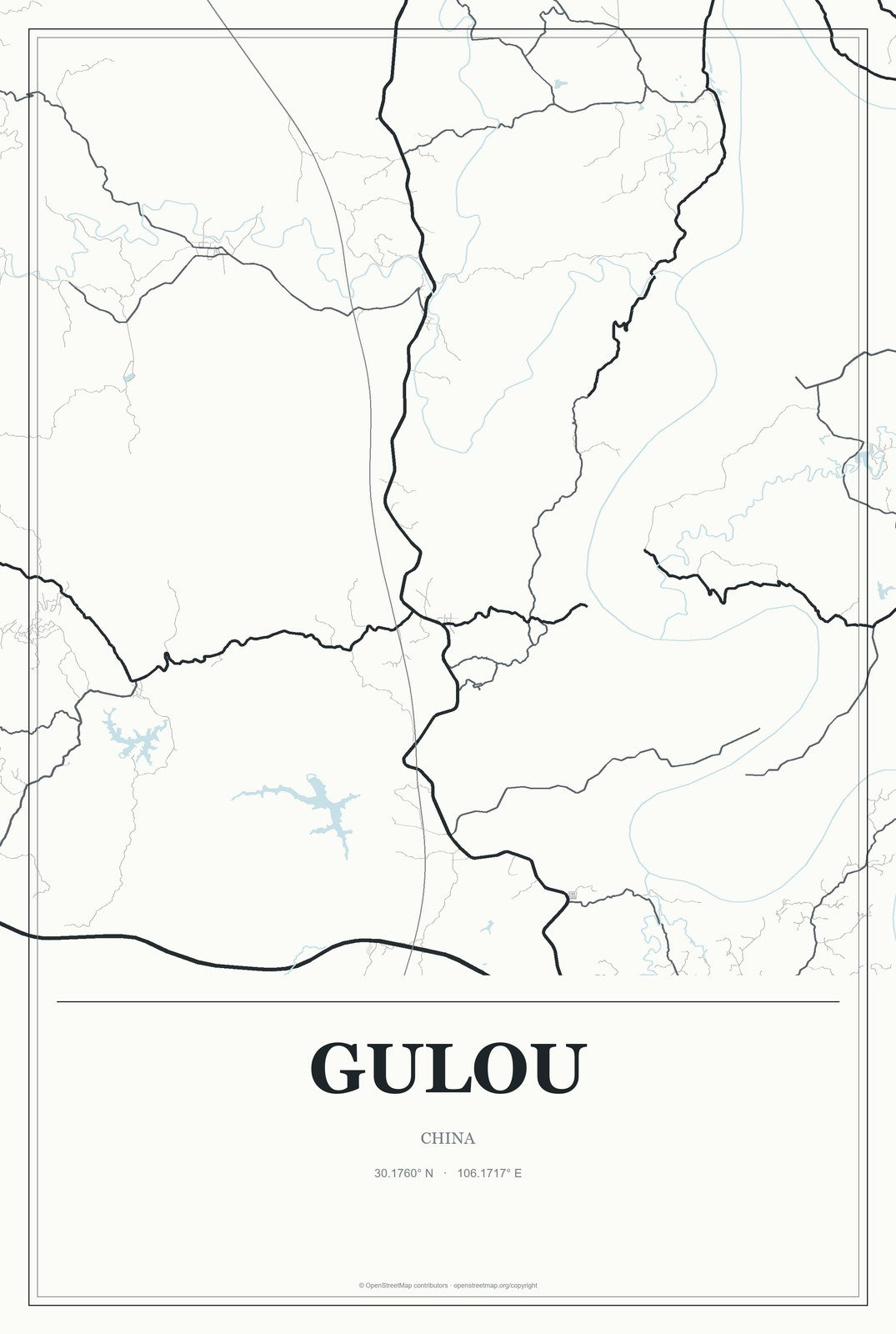 Gulou, China City Map Aluminum Sign in Gallery Air style