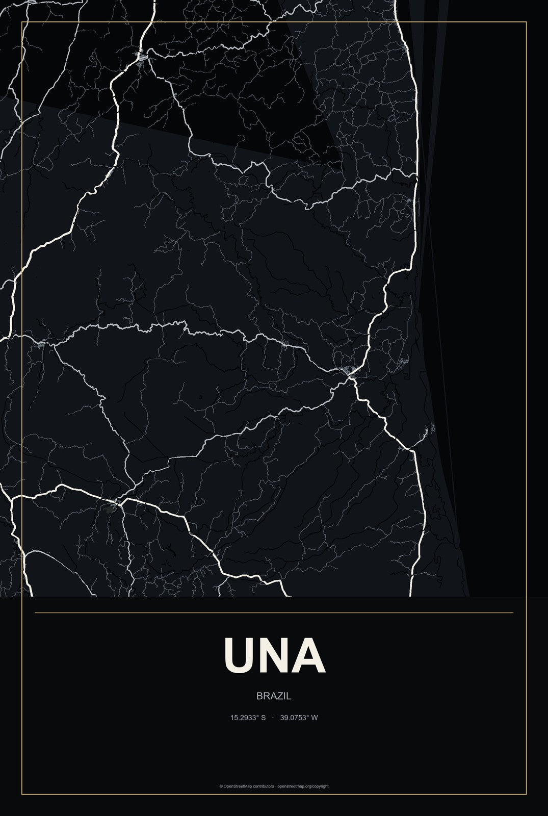 Una, Brazil City Map Aluminum Sign in Metropolitan Noir style