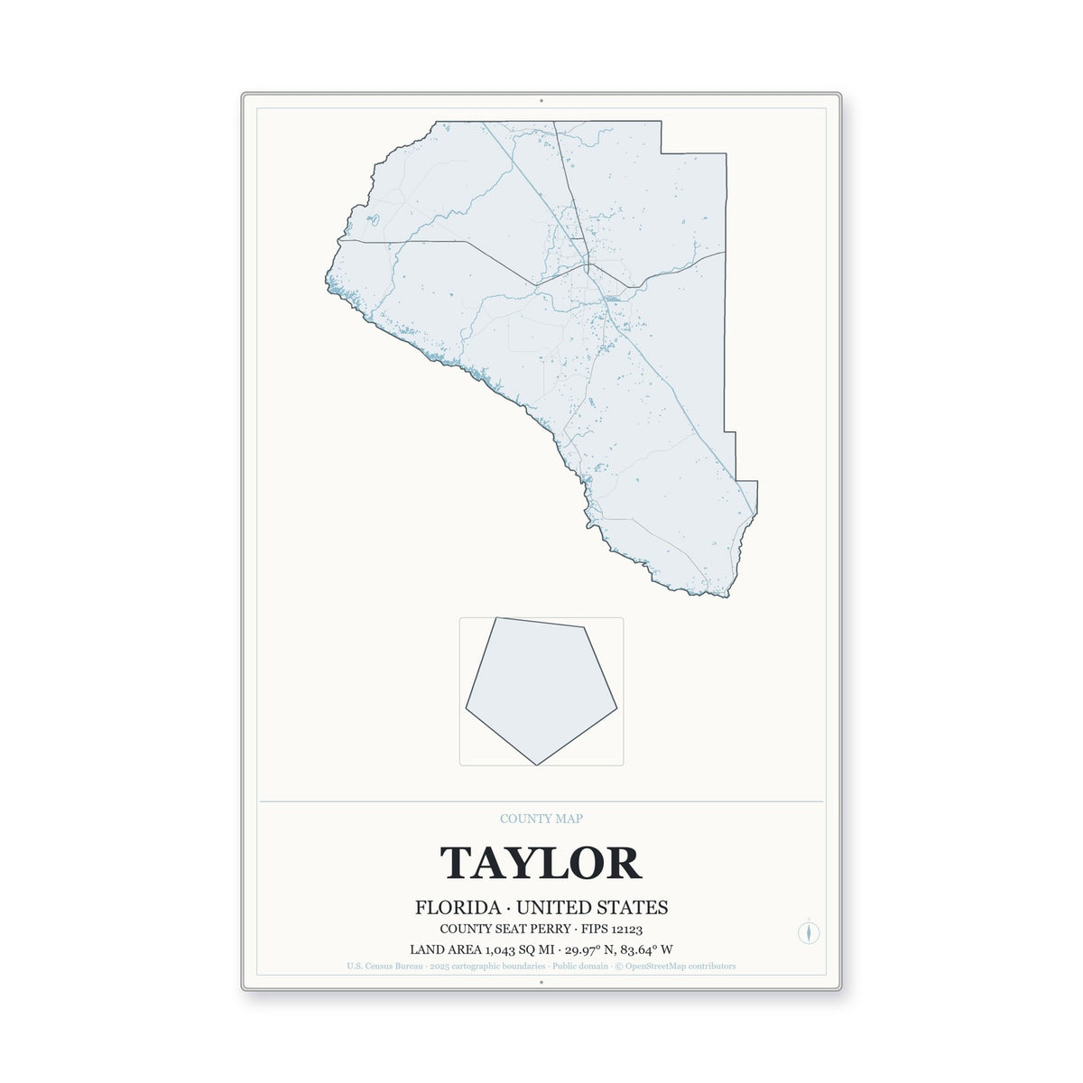 Taylor County, Florida Map Aluminum Sign in Gallery Air style