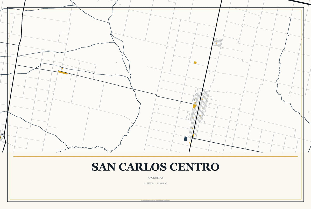 San Carlos Centro, Argentina City Map Aluminum Sign in Citrine Modern style
