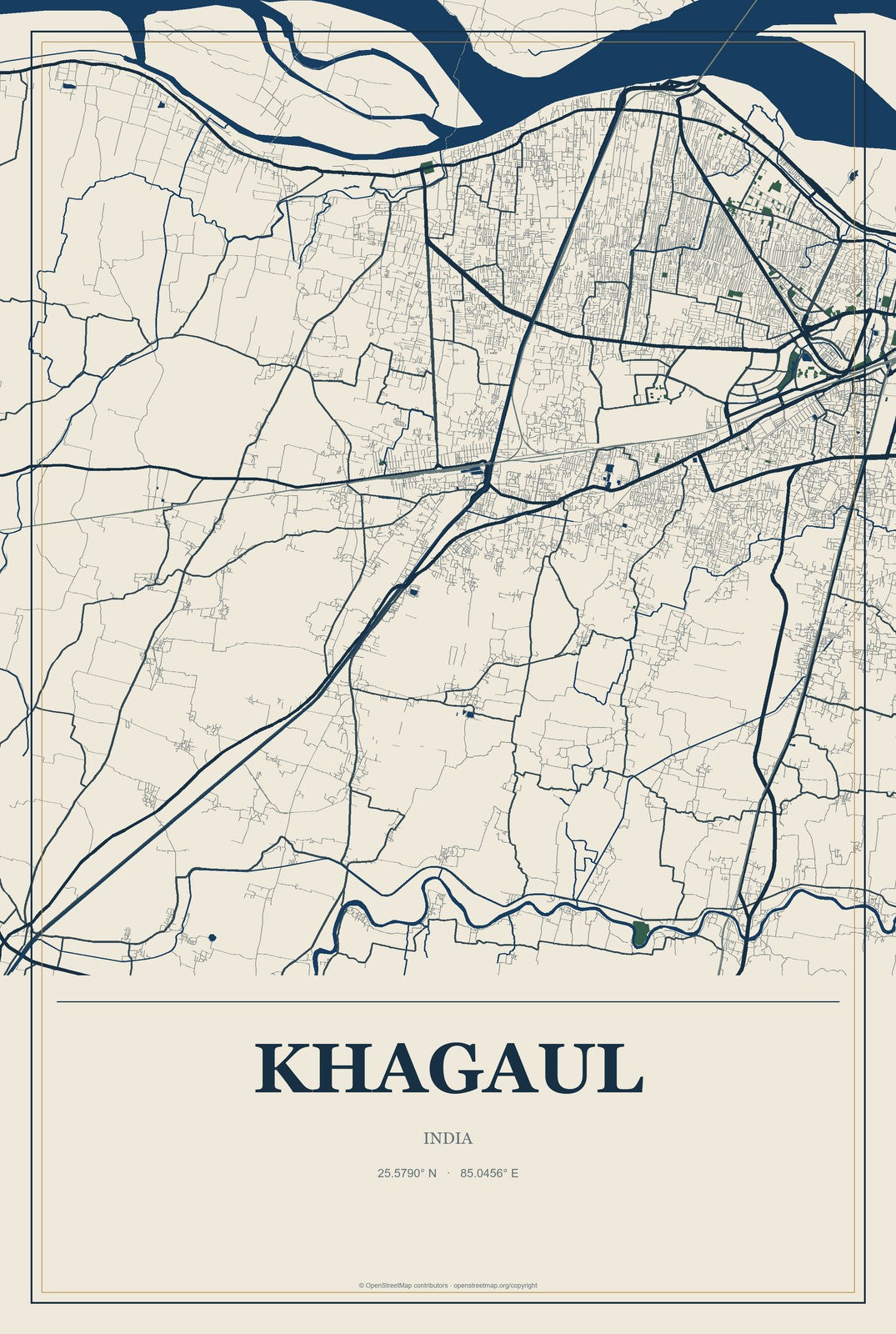 Khagaul, India City Map Aluminum Sign in Coastal Cutout style