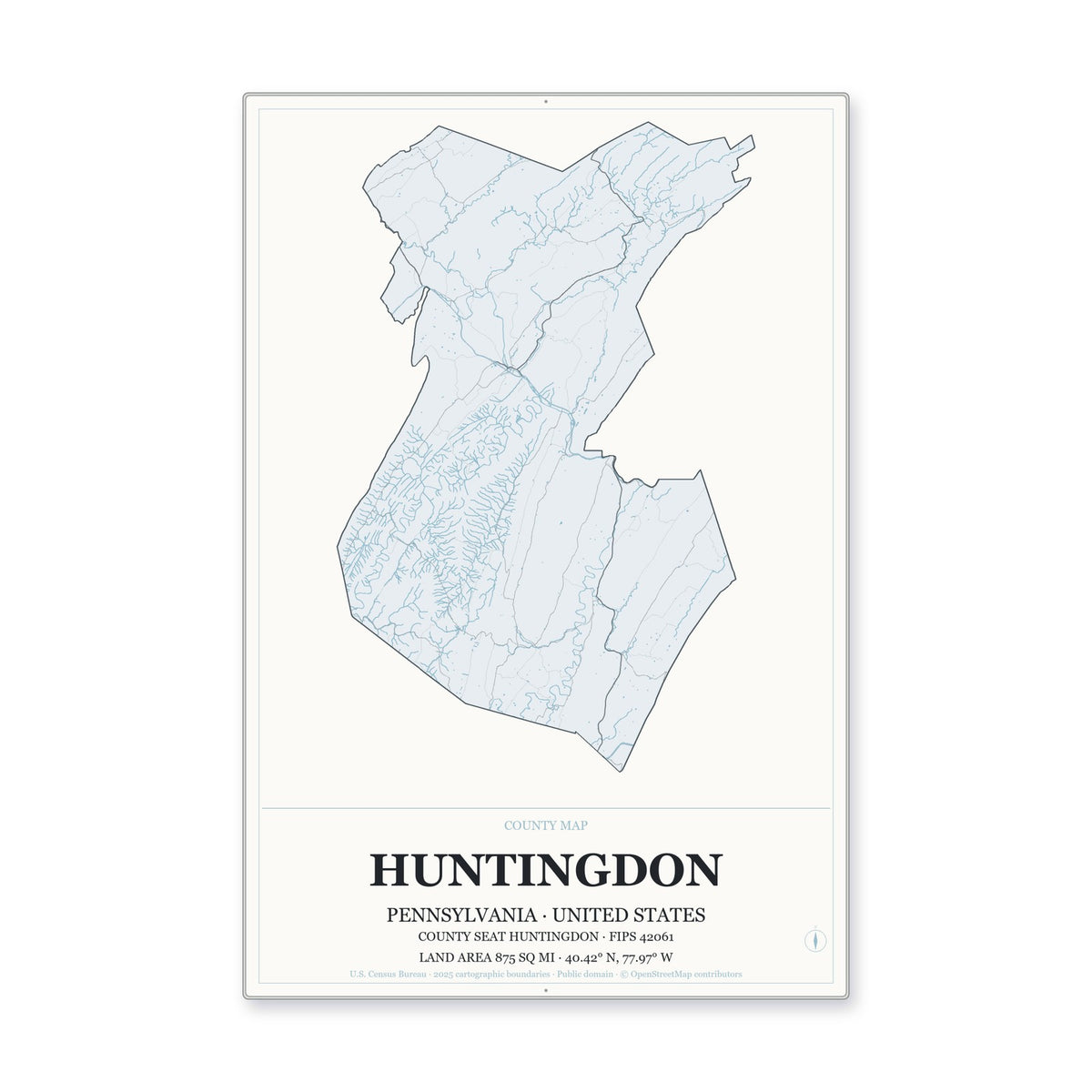 Huntingdon County, Pennsylvania Map Aluminum Sign in Gallery Air style