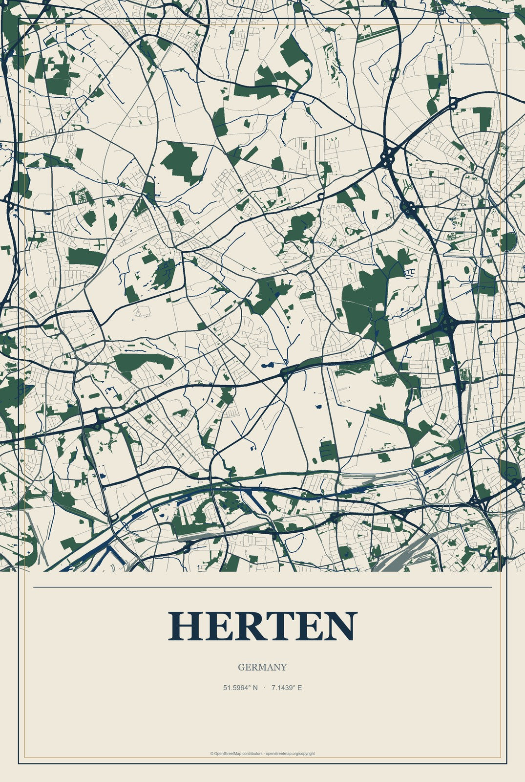 Herten, Germany City Map Aluminum Sign in Coastal Cutout style