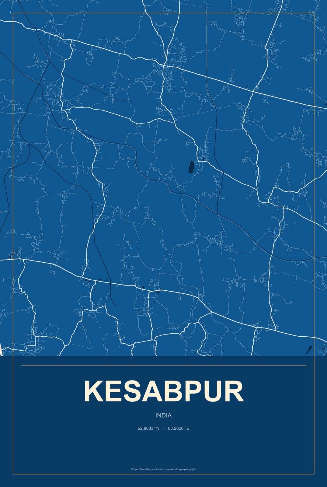 Kesabpur, India City Map Aluminum Sign in Harbor Cobalt style