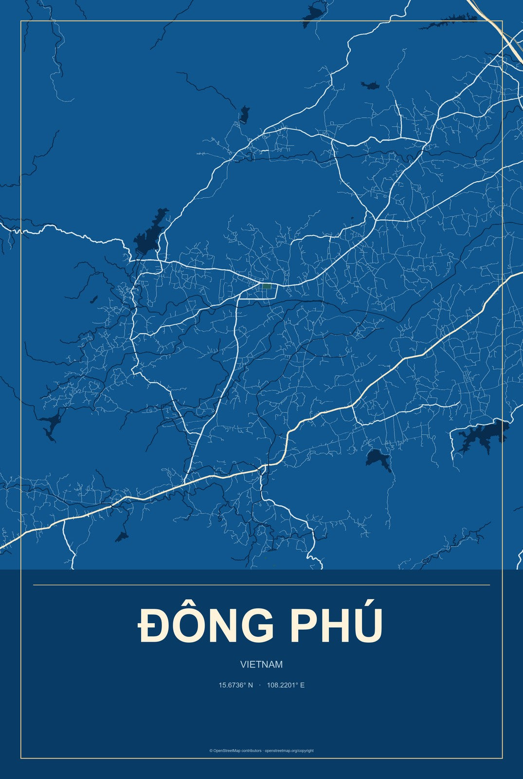 Đông Phú, Vietnam City Map Aluminum Sign in Harbor Cobalt style