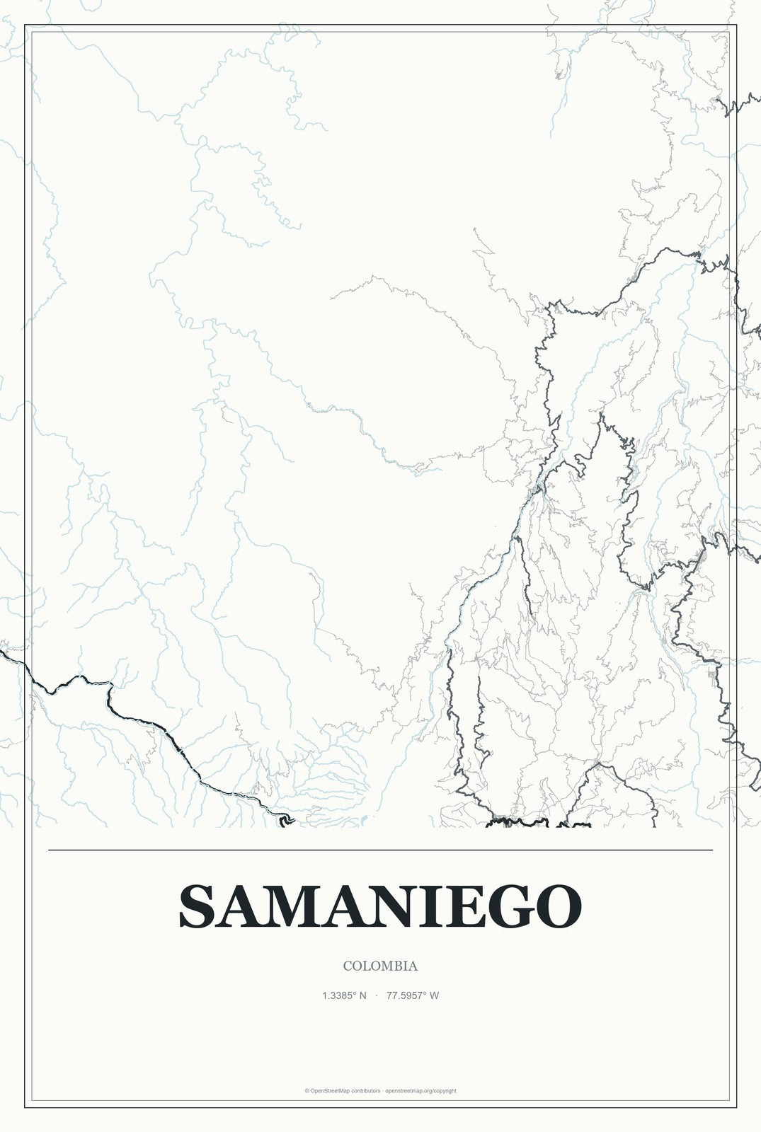 Samaniego, Colombia City Map Aluminum Sign in Gallery Air style