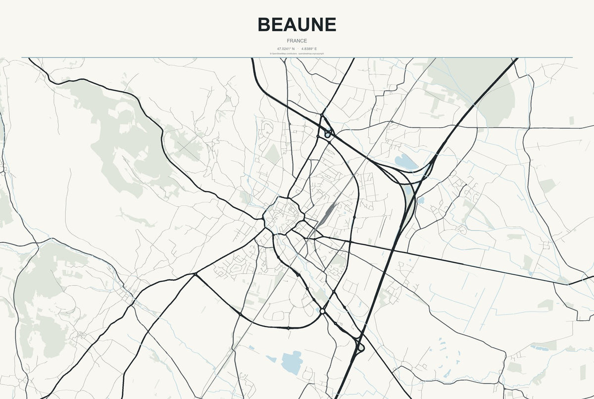 Beaune, France City Map Aluminum Sign in Headline Atlas style