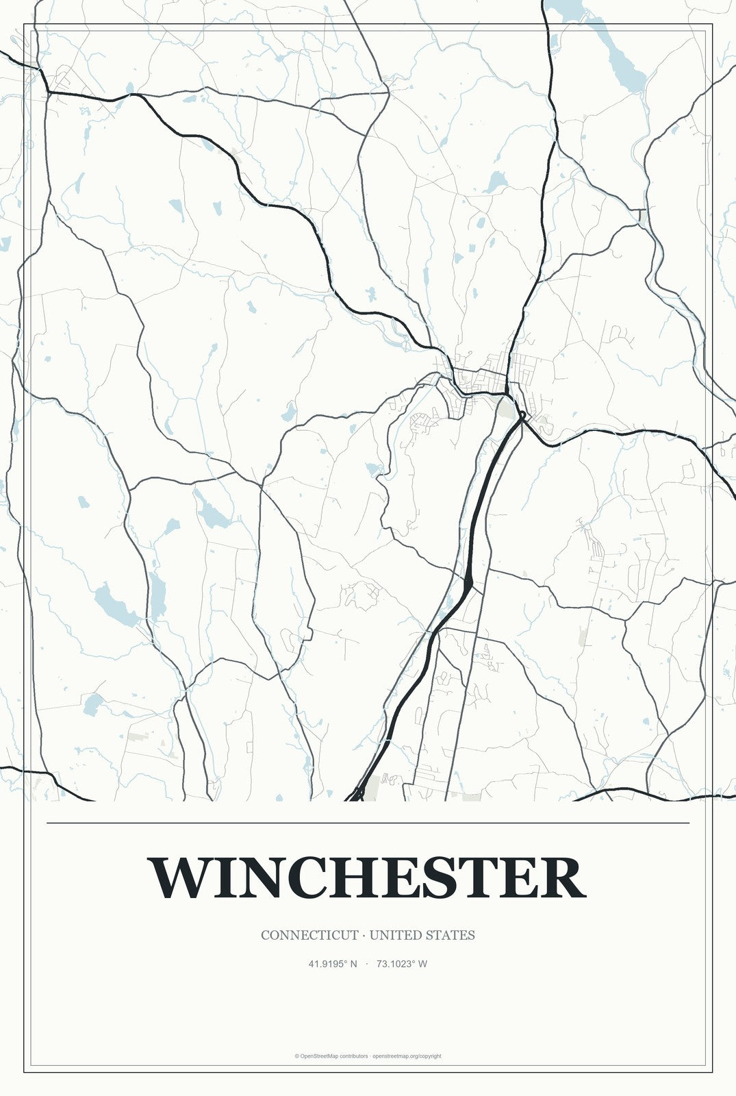 Winchester, Connecticut City Map Aluminum Sign in Gallery Air style