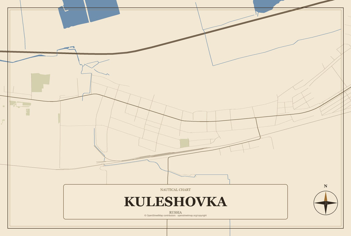 Kuleshovka, Russia City Map Aluminum Sign in Heritage Nautical style