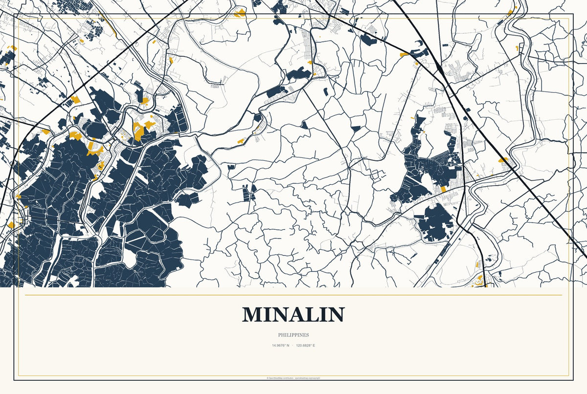 Minalin, Philippines City Map Aluminum Sign in Citrine Modern style