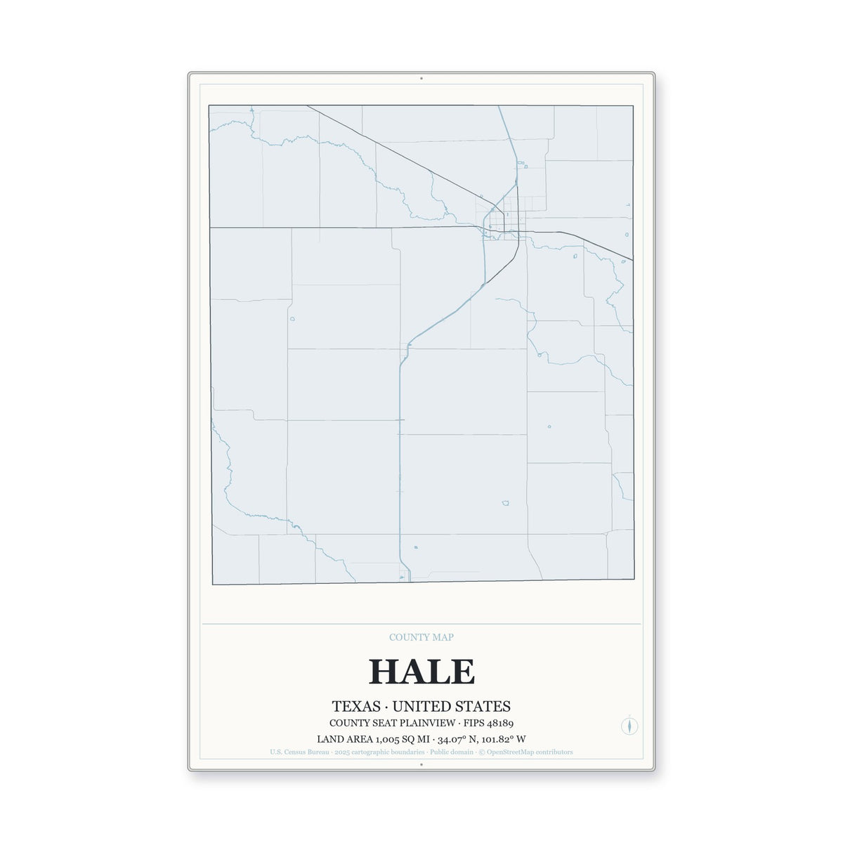 Hale County, Texas Map Aluminum Sign in Gallery Air style