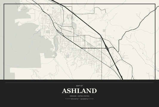 Ashland, Oregon City Map Aluminum Sign in Museum Plaque style
