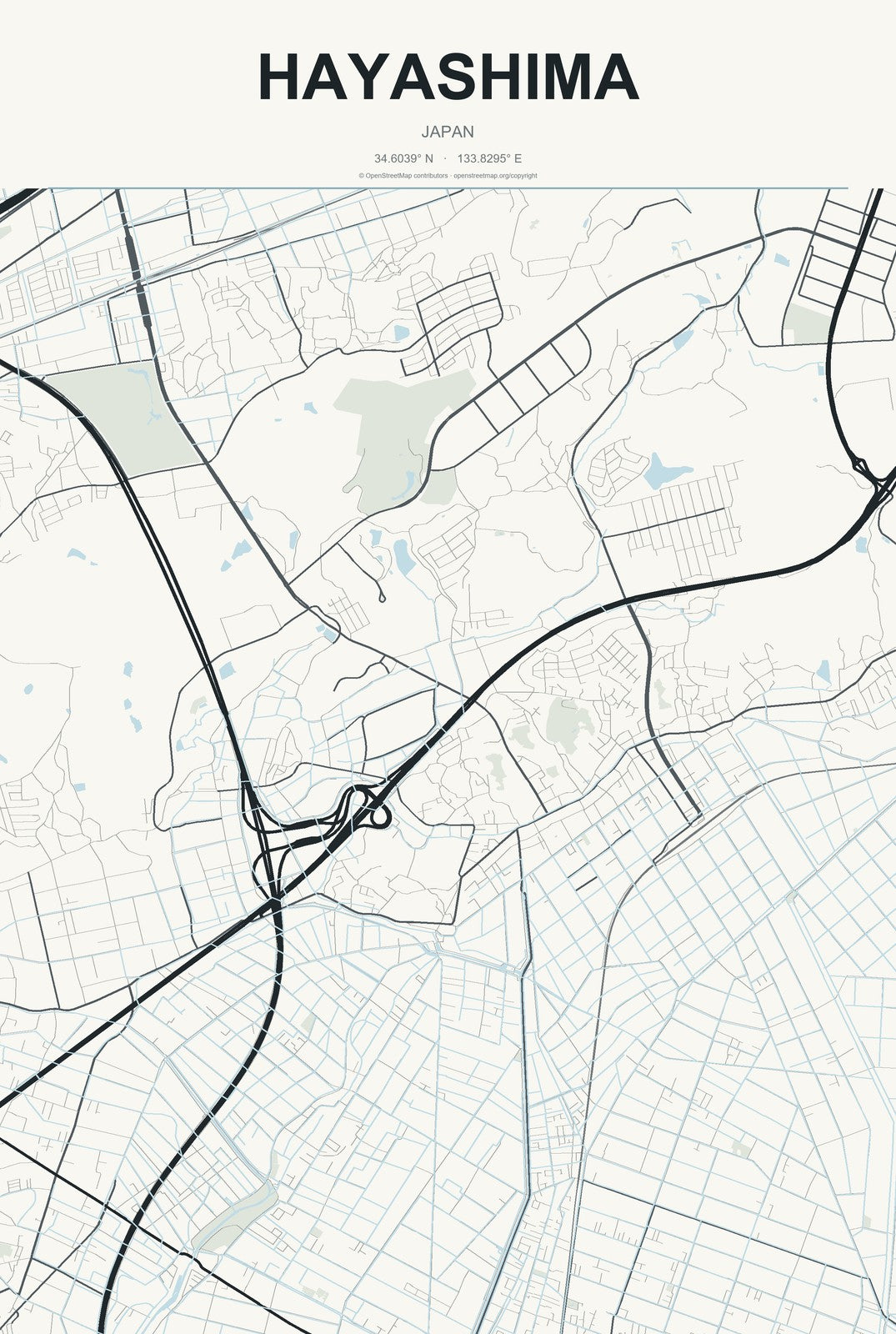 Hayashima, Japan City Map Aluminum Sign in Headline Atlas style