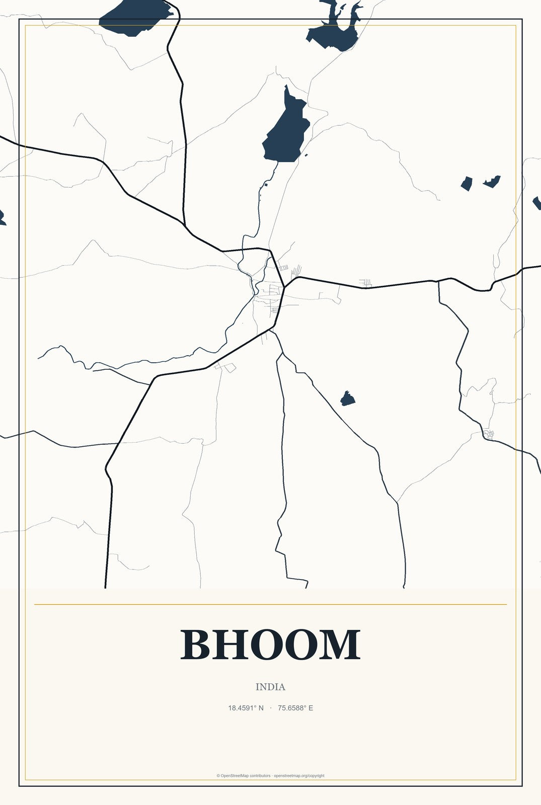 Bhoom, India City Map Aluminum Sign in Citrine Modern style