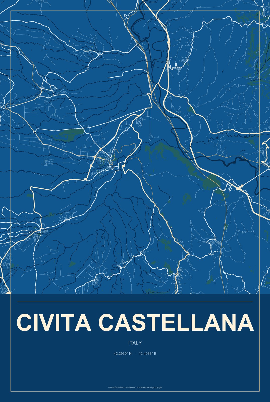 Civita Castellana, Italy City Map Aluminum Sign in Harbor Cobalt style