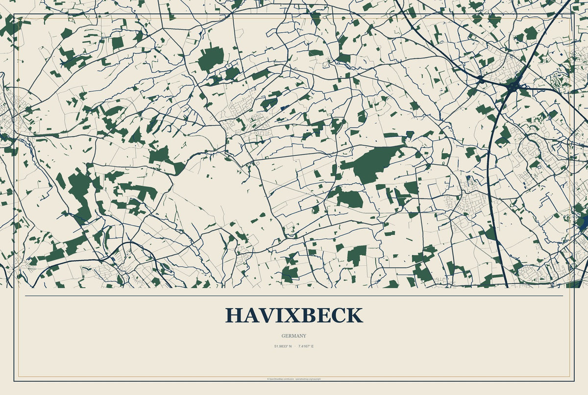 Havixbeck, Germany City Map Aluminum Sign in Coastal Cutout style