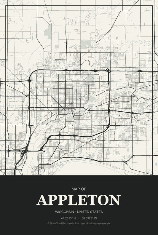 Appleton, Wisconsin City Map Aluminum Sign in Museum Plaque style