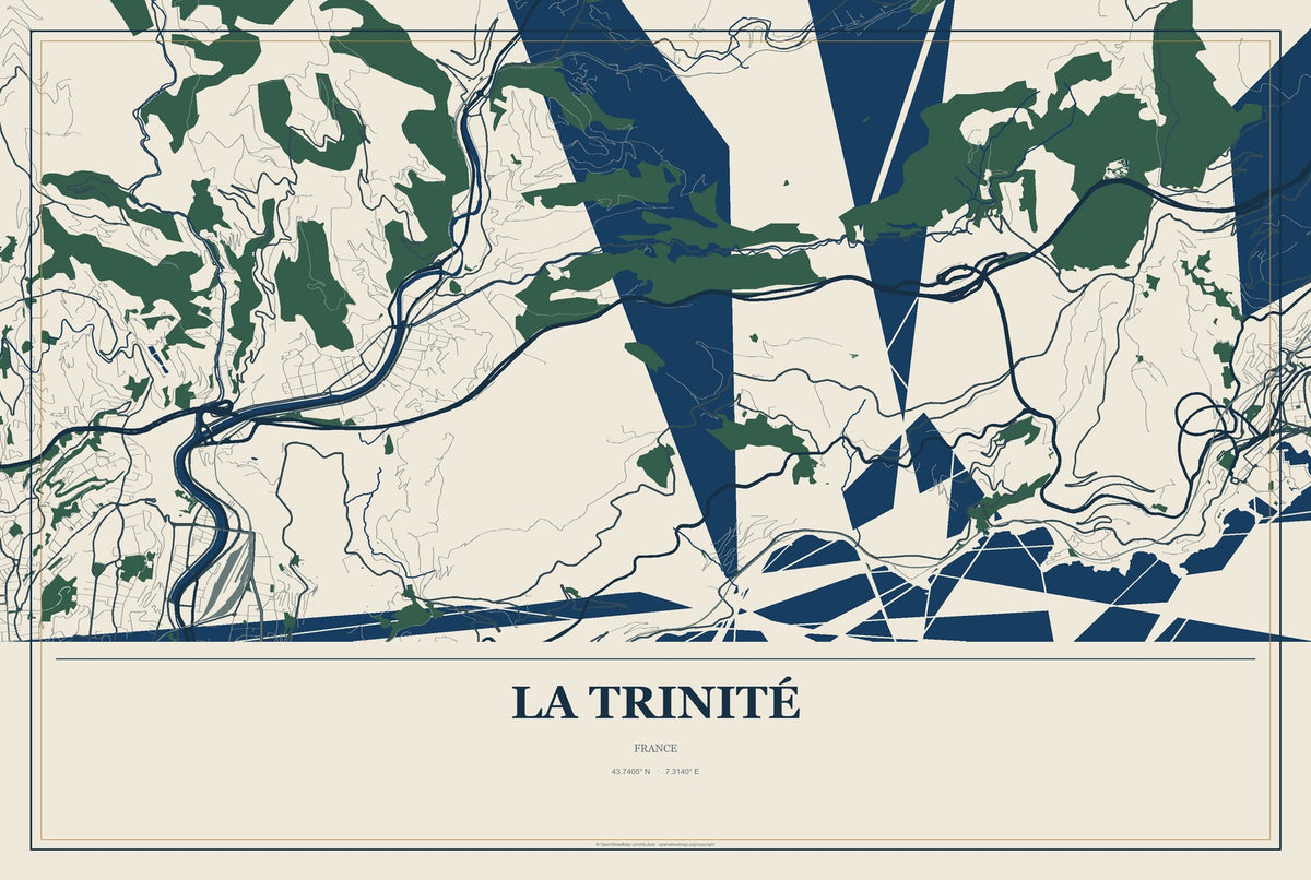 La Trinité, France City Map Aluminum Sign in Coastal Cutout style