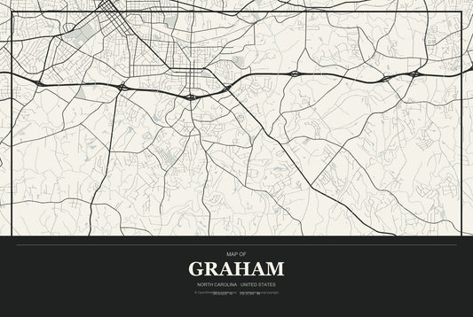 Graham, North Carolina City Map Aluminum Sign in Museum Plaque style