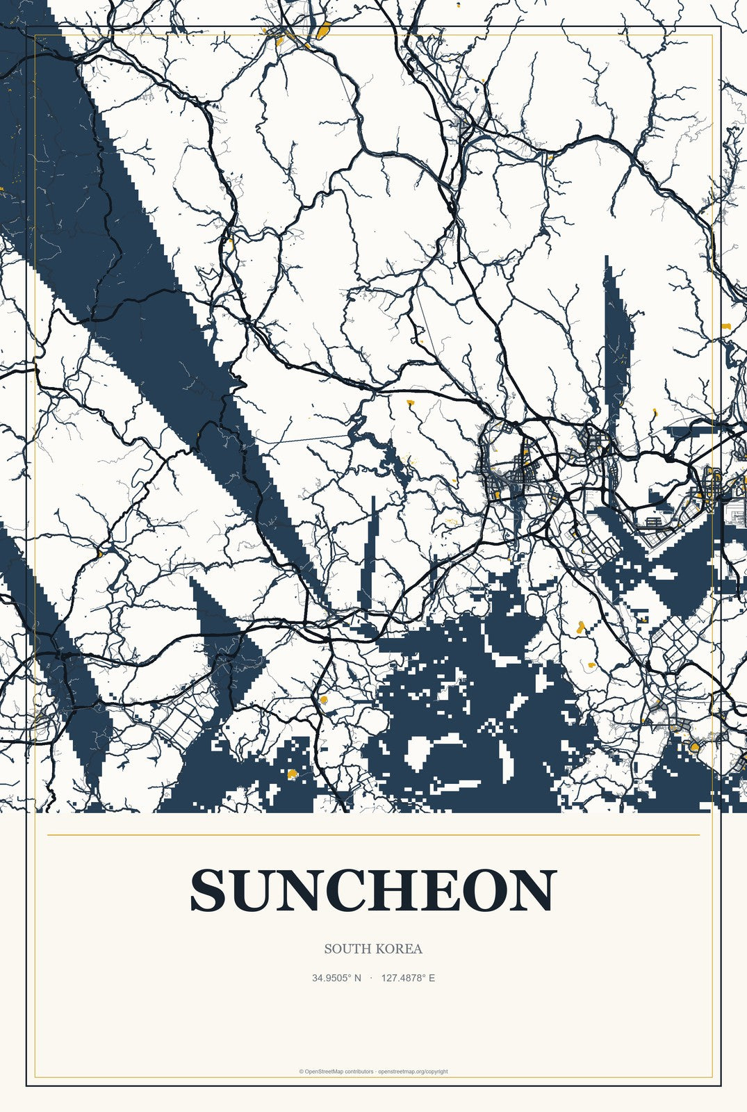 Suncheon, South Korea City Map Aluminum Sign in Citrine Modern style