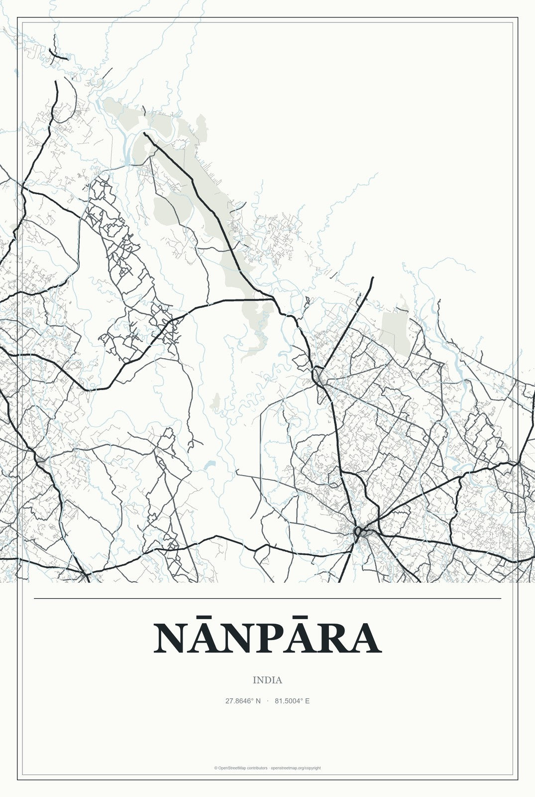 Nānpāra, India City Map Aluminum Sign in Gallery Air style