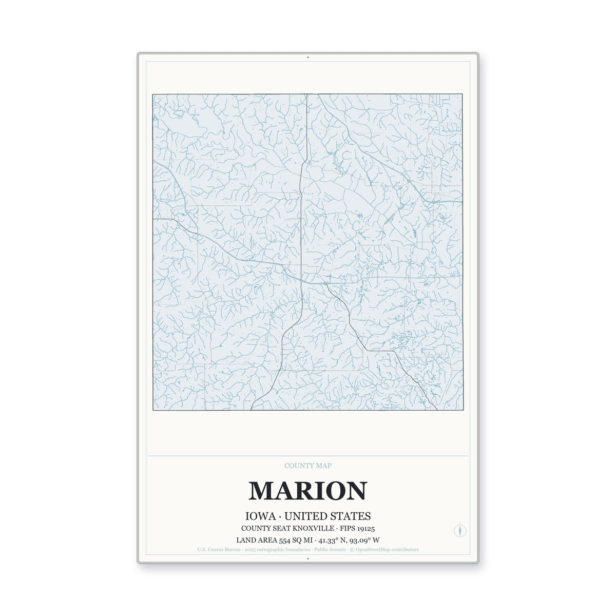 Marion County, Iowa Map Aluminum Sign in Gallery Air style